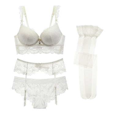 Varsbaby women's lingerie set with garter belt stockings thongs 4 pcs