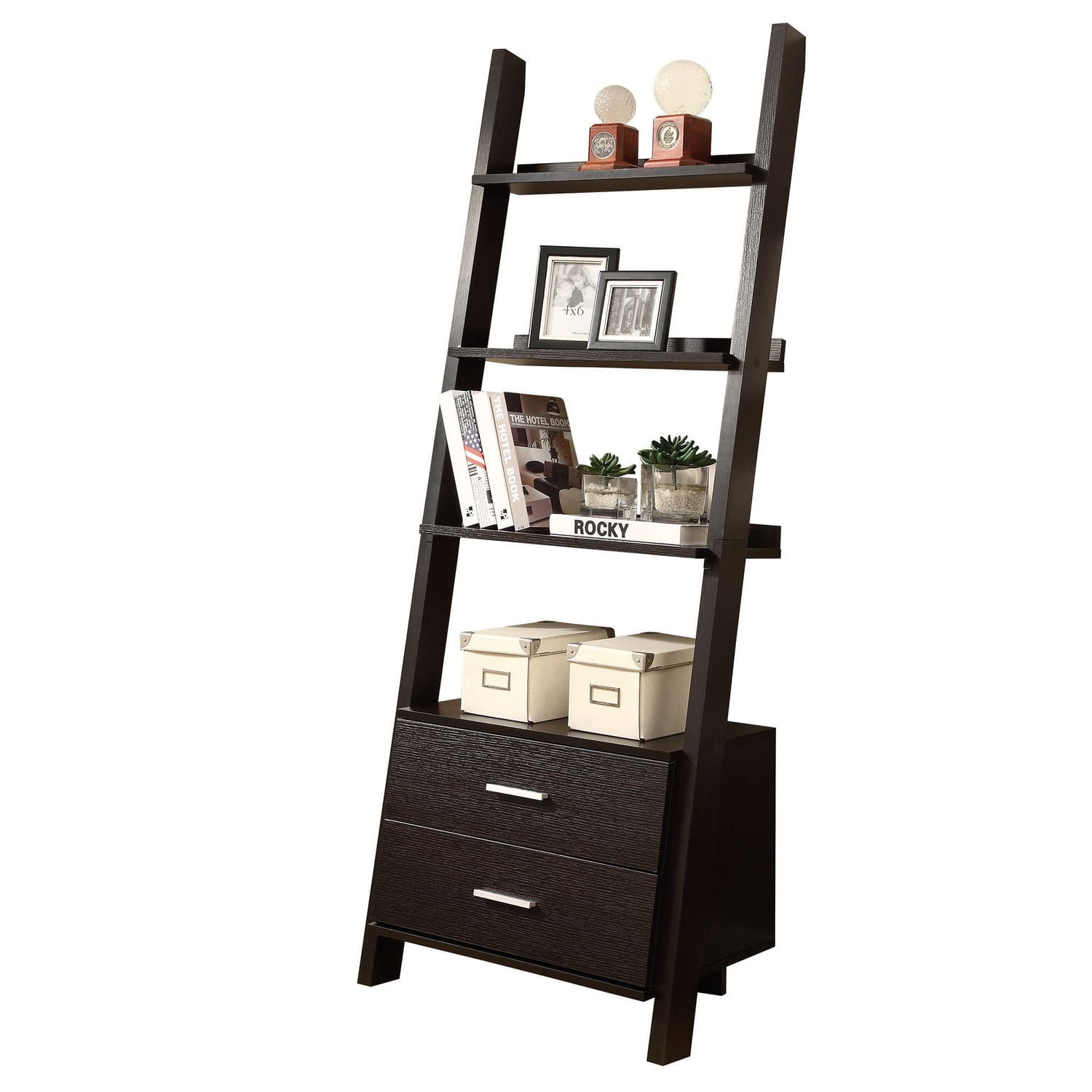 Monarch Specialties Étagère À Livres, Étagère, Étagère, Échelle, 4 Niveaux, 69"h, Bureau, Chambre À Coucher, Stratifié, Brun, Contemporain, Moderne