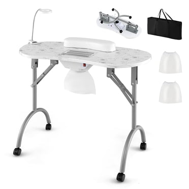 Costway Table de Manucure Pliable et Portable avec Collecteur de Poussière, Lampe DEL, Sac de Transport, Blanc