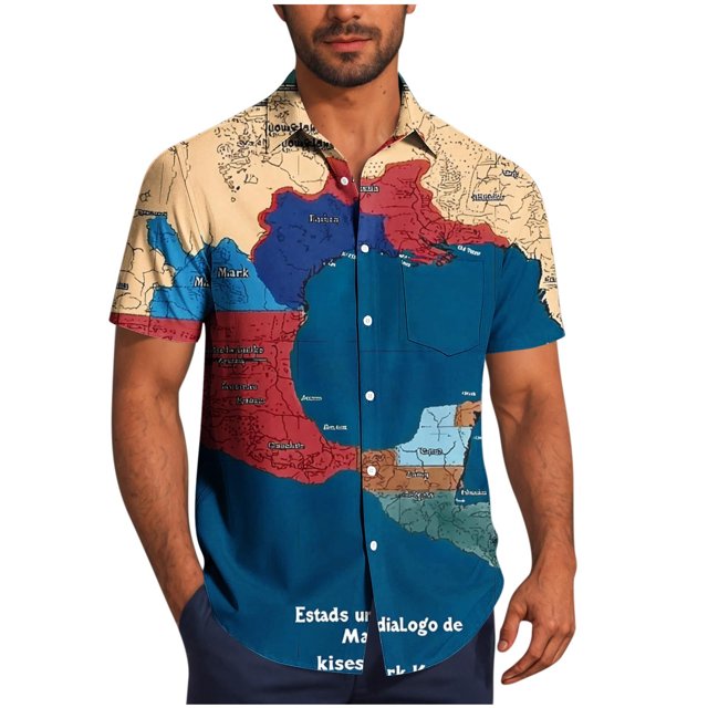 Pisexur Shirts for Man T Hommes Mode Décontractée Col Rabattu Imprimé Manches Courtes Chemise Boutonnée Blouse Bleu Foncé,S Chemises de Golf Hommes & Chemises Hommes