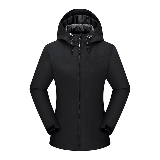 LSLJS Women Color Outdoor Long Sleeve Zipper Sunscreen Windproof Raincoat Plus Size Hooded Jacket Coat( Black, XL)