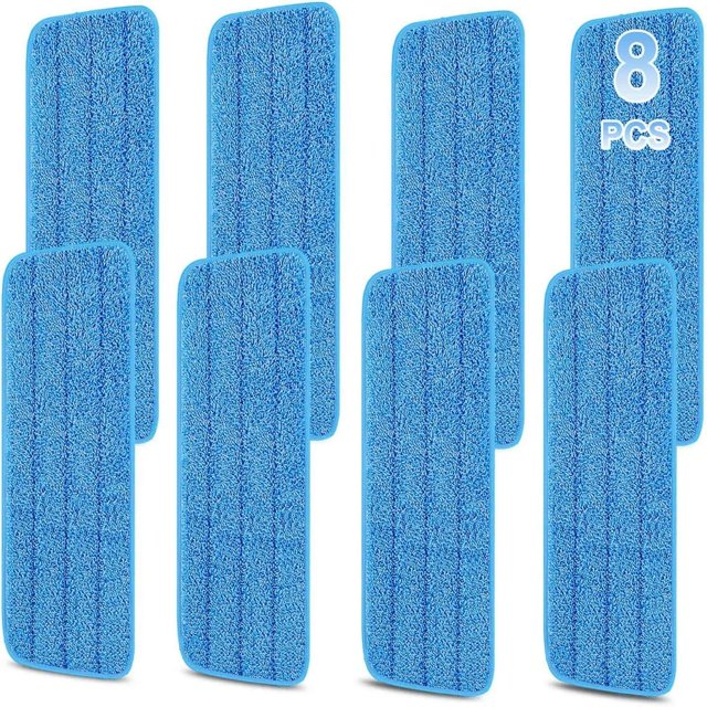 HLONK 8 Packs Reusable Microfiber Mop Pads Flat Mop Head Floor Cleaning Pad 16.5” Spray Mop Replacement Pads Fit for Most Microfiber Flat Mop System(Green)