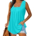 thumbnail image 2 of Timegard Womens Tank Tops Solid Color Square Neck Pleated Sleeveless Dressy Casual Tunic Top Basic Tee, 2 of 6