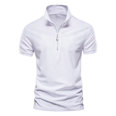 matoen T-shirt Sport Décontracté d'Été pour Hommes de Couleur Unie avec Fermeture à Glissière Polo Slim Fitting Manches Courtes Tops