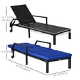 thumbnail image 3 of Outsunny Chaise Longue en Osier, Chaise Longue d'Extérieur en Rotin PE, Chaise de Jardin Inclinable avec Dossier Réglable à 5 Niveaux et 2 Roues, Bleu Foncé, 3 of 10