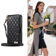 Case for Motorola Edge 60 Pro GANGXUN Wallet Flip Phone Case with Strap,Quilted Leather Cover with Gold Bow