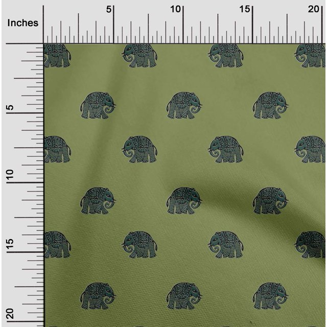 oneOone Cotton Cambric Fabric Elephant Block Print Fabric BTY 56 Inch Wide