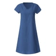 thumbnail image 4 of Cameland Robe d'Été Ample pour Femme à Col en V, Unie, à Manches Courtes, en Coton et Lin, 4 of 5