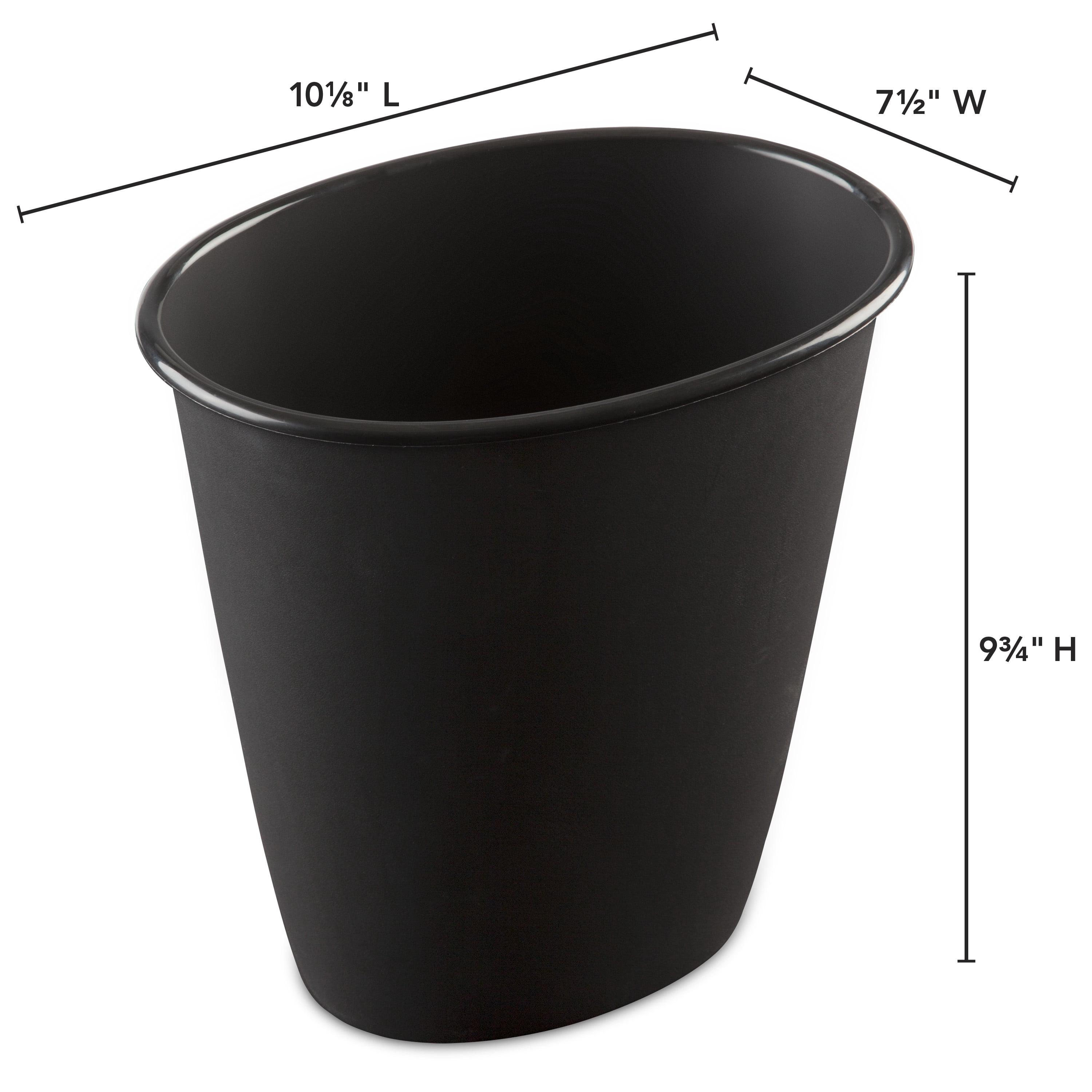 Sterilite Corbeille à déchets ovale de 5,7 L, petite poubelle ouverte en plastique pour salle de bain ou bureau, noir