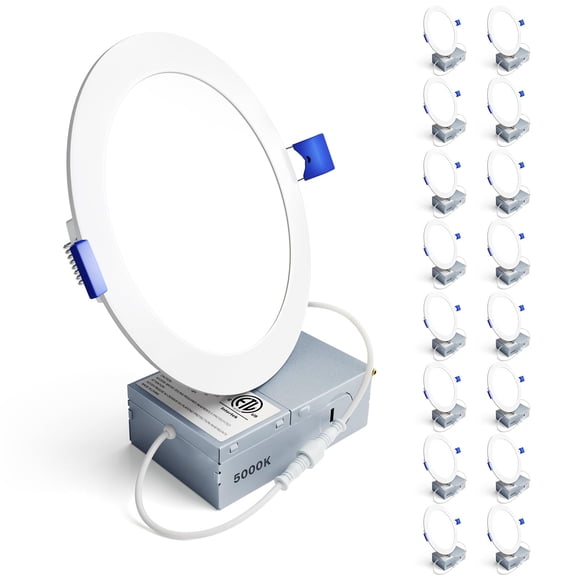 Ensenior 16 Pack 6 Inch LED Recessed Ceiling Light Dimmable 5000K Daylight 1050LM 12W 120V High Brightness Canless Wafer Downlight - ETL&FCC&IC