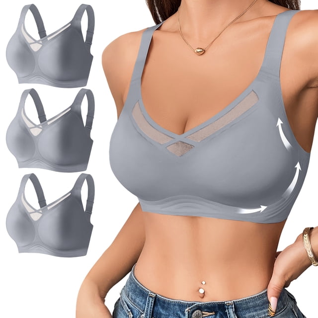 Kyusrd Plus Size Cut-Off Seamless Bra For Women'S 3Pcs Supportive Full Coverage Wireless Bralette Bra Adjustable Shoulder Straps Bra Soild Color Everyday Athletic Sport Bra