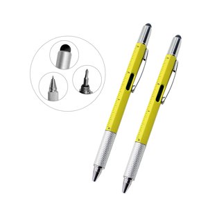 Airpow Stylos mignons 6 Dans 1 Stylo à rotule multifonctionnel pour étrier de niveau 10Ml Stylos à bille écriture lisse, rétractable, imperméable, à l'eau