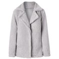 thumbnail image 4 of IROINID Women's Mid-Length Shearing Jacket Notch Lapel Solid Color Long Sleeve Plus Size Winter Warm Loose Plush Jacket Coat, Gray, 4 of 5