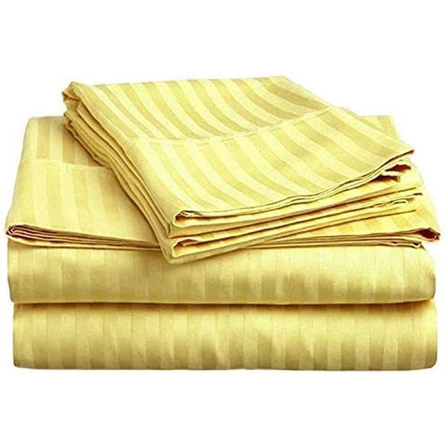 700 Thread Count 100% Egyptian Cotton 4-Piece Bed Sheet Set (1 Flat, 1 Fitted Sheet, 2 Pillow Covers) 15 Inches Deep Pocket Size Stripe Pattern