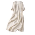 thumbnail image 2 of Weiqiqre Robes Habillées pour Femmes, Robe d'Été en Coton et Lin Unie Ample à Manches Courtes et Col en V pour Femmes, 2 of 3