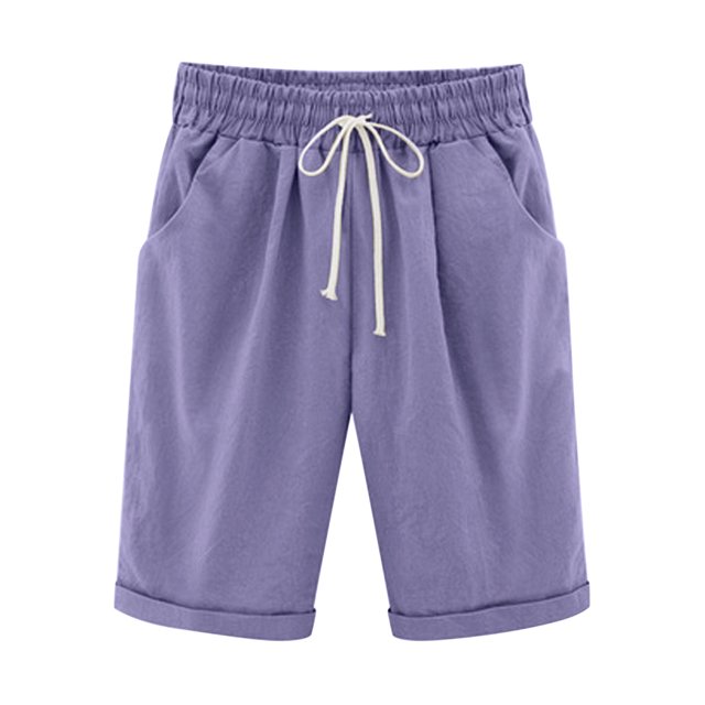 Timegard Shorts for Women Elastic Waisted Drawstring Solid Color Summer Casual Half Pants with Pockets