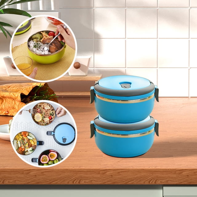 UsRHHA Boîte à Lunch Isolée en Acier Inoxydable, Boîte Bento Circulaire pour Bureau et École, Contenant Alimentaire Portable de 700 ml