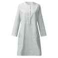 thumbnail image 4 of Daiosportswear Robe en Lin et Coton pour Femmes, Robe Chemise à Boutons à Manches Longues, Col Rond, Robe Habillée Décontractée Mini avec Robe Femme, Robes pour Femmes Blanc Moyen(m), 4 of 5