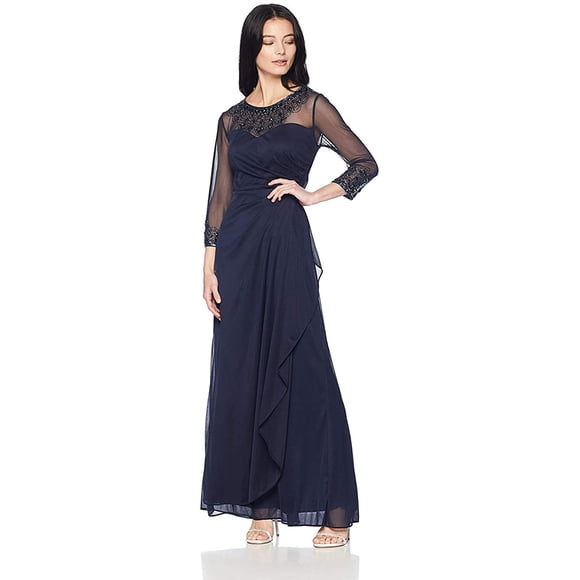 Alex Evenings Robe Longue Trapèze à Encolure Cœur pour Femme Petite et Tailles Régulières 14 Petite Bleu Marine Foncé