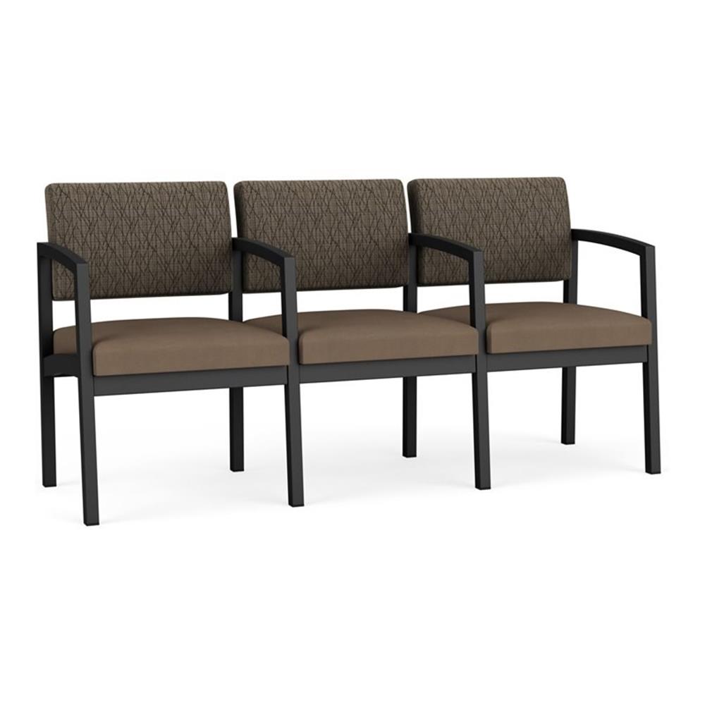 Fauteuil d'Attente de Réception Lenox en Acier à 3 Places / Acier Noir / Brun / Brun