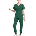 thumbnail image 1 of Ensemble de Sarrau Jogger Médical pour Femmes, Tenue d'Été 2 Pcs, Uniforme d'Infirmière, Hauts à Manches Courtes, Pantalons Cargo, Uniformes de Travail, Vert Armée, P, 1 of 3