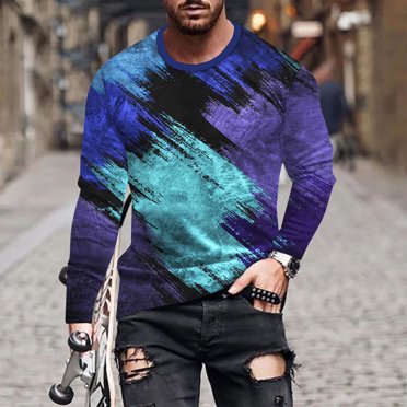 Meichang Long Sleeve T Shirt Men Tall,Mens Graphic Tees Trendy 3D Optical Illusion Print T-Shirts Novelty Round Neck Big and Tall Long Sleeve Shirts for Men