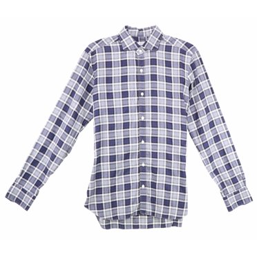 Barba Napoli Chemise à Carreaux à Chevrons en Coton Doux Bleu Marine / Gris pour Homme, Boutonnée, Décontractée - S