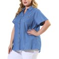 thumbnail image 4 of GRACE & GRANDEUR Women's Plus Workout Tops Chest Pocket Button Down Denim Shirts Sky Blue 2X, 4 of 6