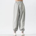 thumbnail image 3 of Birdeem Man and Linen Solid Color Drawstring Pockets Binding Leg Trousers, 3 of 3