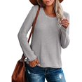 thumbnail image 2 of IROINID Women's Round Neckline Pullover Sweater Solid Color Comfy Mid-Length Long Sleeve Knitting Sweater Tops, 2 of 6