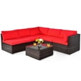 thumbnail image 2 of Costway 6PCS Patio Rattan Furniture Set Cushioned Sofa Coffee Table Red, 2 of 8
