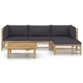 thumbnail image 2 of vidaXL 5 Piece Garden Lounge Set with Dark Grey Cushions Bamboo, 2 of 12