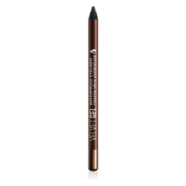 Marcelle Velvet Gel Waterproof Eyeliner in brown, a gel pencil with a smooth matte finish and white waterproof formula text on the barrel, designed for long-lasting, smudge-proof eye makeup, suitable for creating precise or smoky looks.