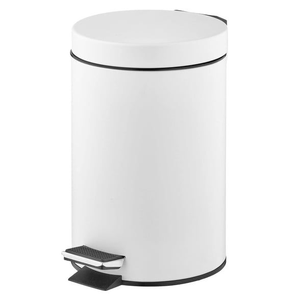mDesign Extra Small Modern 3-Liter/.7 Gallon Round Metal Lidded Step Trash Can Compact Garbage Bin with Removable Liner Bucket and Handle for Bathroom Kitchen Craft Room Office Garage - White