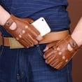 thumbnail image 2 of Baohd Retro PU Leather Men Fingerless Driving Cycling Gloves L Brown Button, 2 of 9