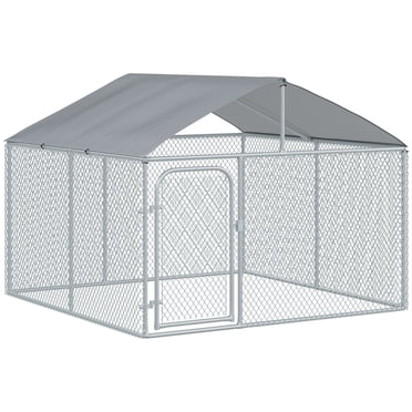 PawHut Enclos Extérieur pour Chien avec Toit, Enclos pour Chien avec Housse Imperméable et Résistante aux UV, Verrou Sécurisé, pour Cour Arrière et Patio, 7,5 Pieds x 7,5 Pieds x 5,7 Pieds