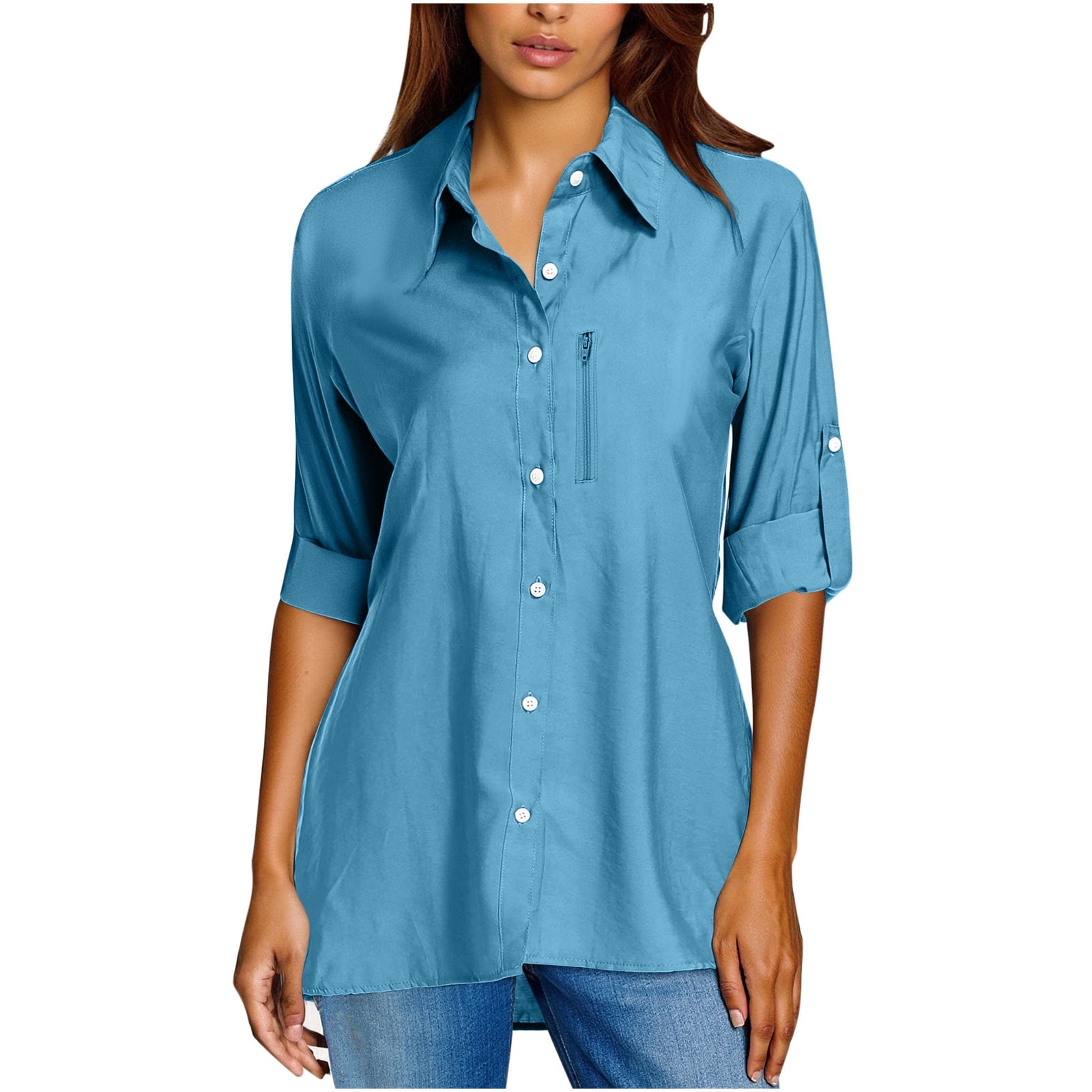 BLVB Chemise Boutonnée pour Femme avec Protection Solaire UV Upf 50+ à Manches Longues, Extérieur, Fraîche, Séchage Rapide, Pêche, Randonnée, Voyage
