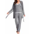 thumbnail image 2 of SUNSIOM Women's Fall Loungewear Set, Lace Patchwork Cami Tops + Pants + Robe 3 Pieces Sleepwear, 2 of 9