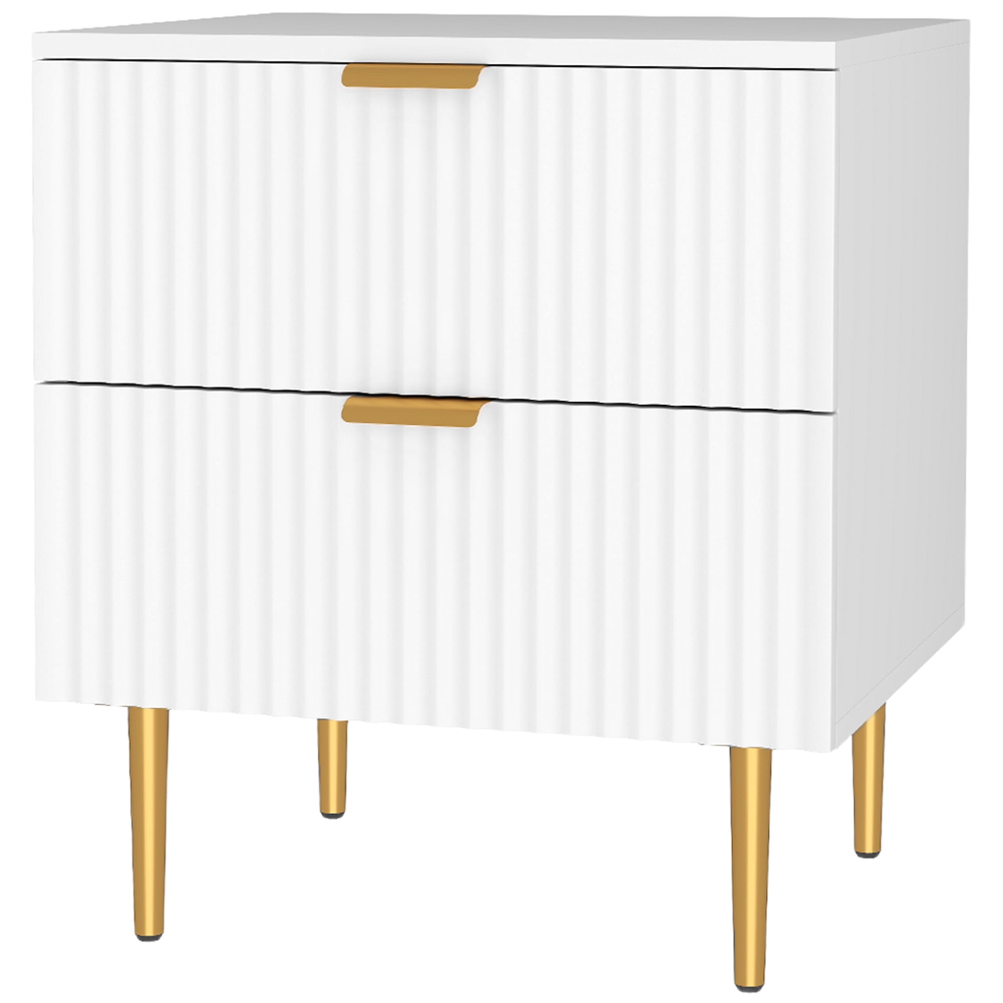 CoSoTower Bedside Table, Modern Nightstand with 2 Drawers, Side End Table with Metal Legs for Living Room, Bedroom, White