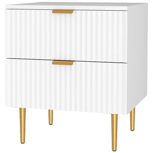 CoSoTower Table de chevet, Table de nuit moderne 2 Tiroirs, Table latérale avec jambes en métal pour le salon, Chambre, Blanc
