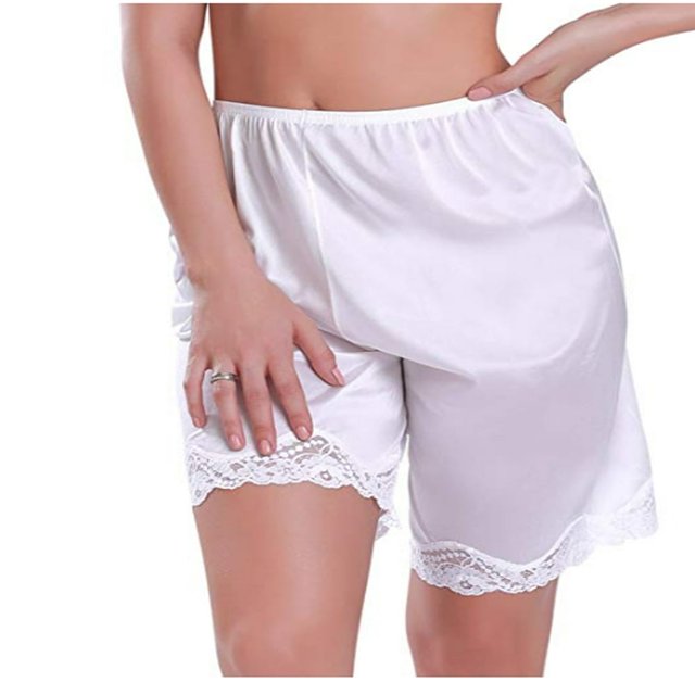 Short de Sommeil en Satin pour Femmes, Confortable et Décontracté, Ourlet en Dentelle, Uni, Dentelle