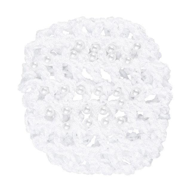 Filet à Cheveux Élastique Durable Tricoté à la Main, Coiffe, Décoration de Perles, Robe de Cheveux, Accessoires pour Femmes (Blanc)