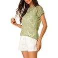 thumbnail image 4 of INSPIRE CHIC Haut en Dentelle Florale Transparent Décontracté à Manches Courtes pour Femme m Vert, 4 of 7