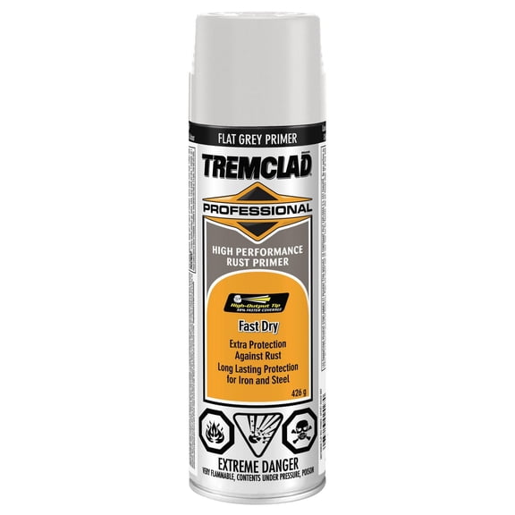 Peinture en spray apprêt antirouille professionnelle haute performance Tremclad pour intérieur/extérieur, gris mat, 426 g