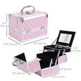 thumbnail image 3 of HOMCOM 3 Tier Diamond Texture Makeup Train Case Cosmetic Organizer with Mirror, Pink, 3 of 10