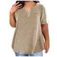 thumbnail image 1 of Ladies Top V Neck Fashion Solid Color Short Sleeve Pocket Loose T Shirt, 1 of 4