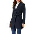 thumbnail image 4 of INSPIRE CHIC Manteau Trench Long pour Femme, Mignon, Col Rabattu, Simple Boutonnage, Ceinturé, L Bleu Foncé, 4 of 6