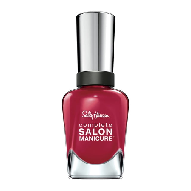Sally Hansen Complete Salon Manicure Vernis à Ongles en Rouge Foncé avec un cap Argenté Brillant, Doté d'Un Complexe de Kératine pour des Ongles Plus Forts, d'Une Résistance aux Éclats et d'Un Pinceau de Précision pour une application Facile, Idéal pour des Résultats de Qualité Salon à la Maison.