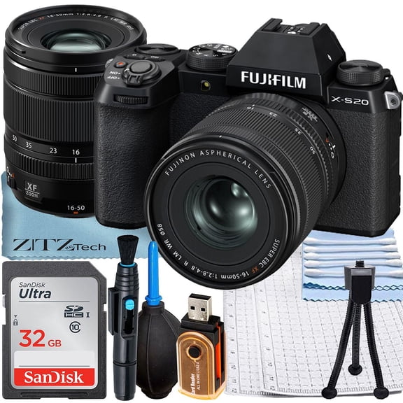FUJIFILM X-S20 Mirrorless Camera With XF 16-50mm Lens (Black) + SanDisk 32GB Memory Card + ZeeTech Accessory Bundle