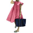 thumbnail image 2 of Faithtur Robe Mi-Longue Ample pour Femmes, Style Décontracté d'Été, Couleur Unie, Col Rond, Manches Volantes, Jupe Froncée, 2 of 5